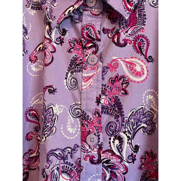 Woman Within Perfect Short Sleeve Shirt button up collar purple paisley 3X 30-32 - Picture 3 of 8